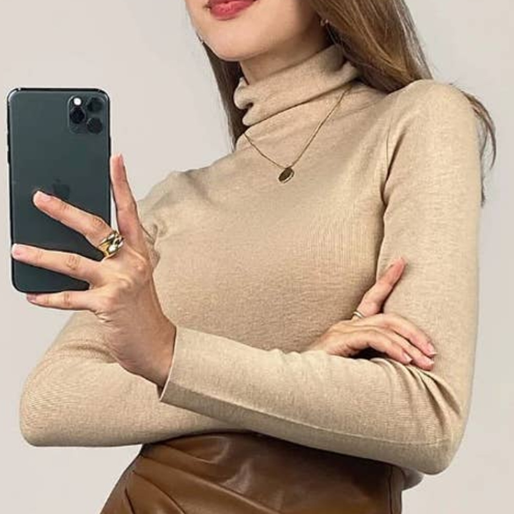 Jones New york Tan Basic Wool-Blend Turtleneck Sweater sz XL